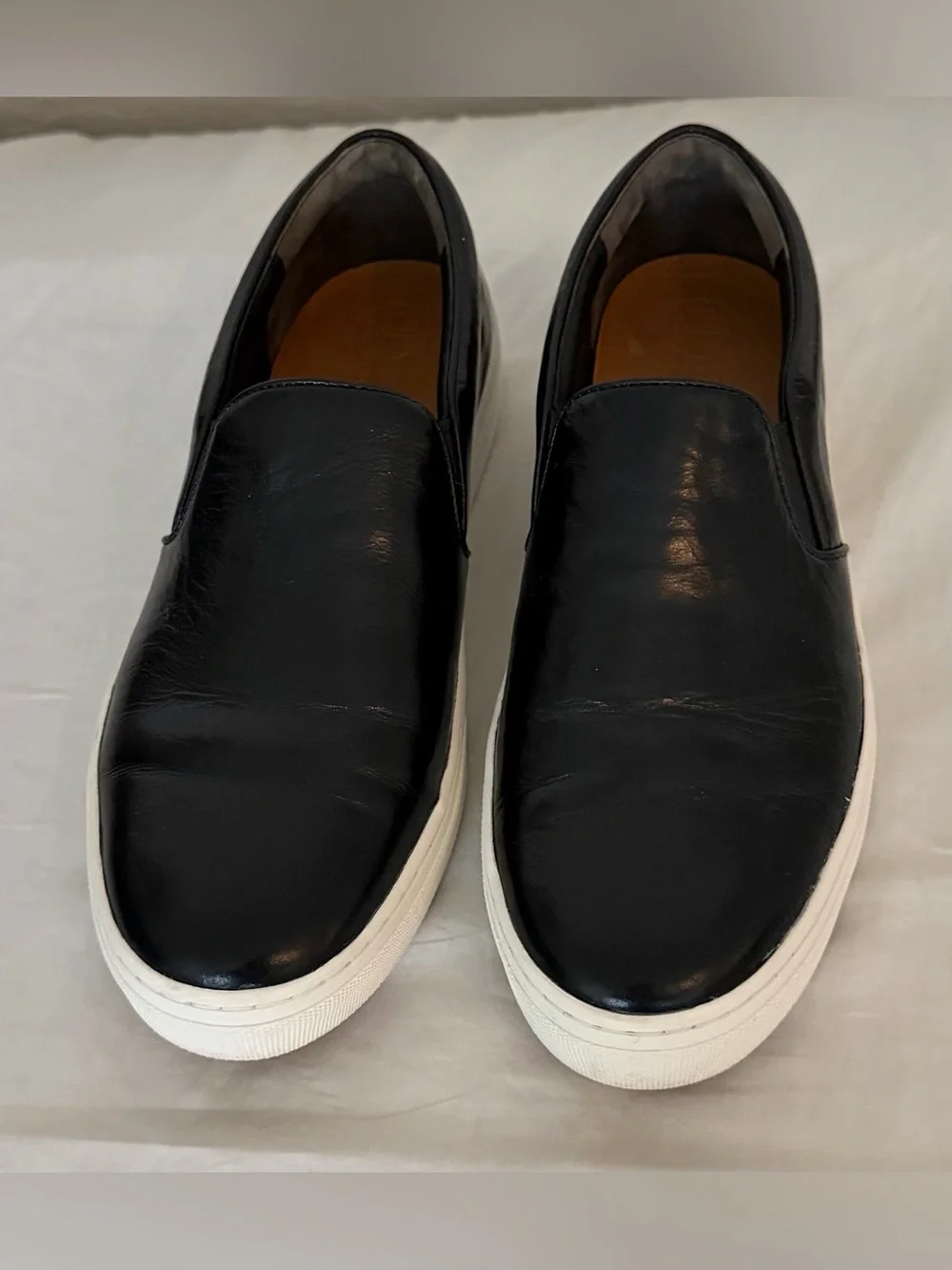 Tory Burch Black Leather Slip-On Sneakers with White Sole